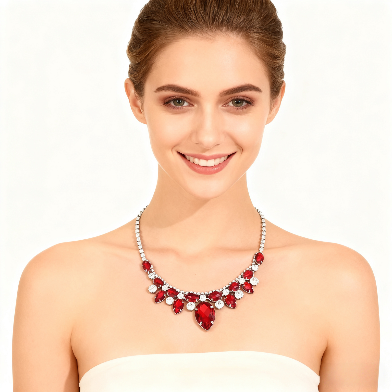 Red Teardrop Crystal Diamond Necklace