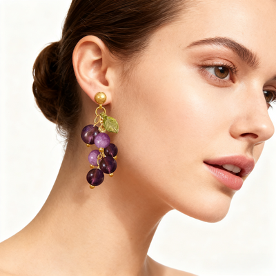 18K Gold Amethyst Grape Earrings