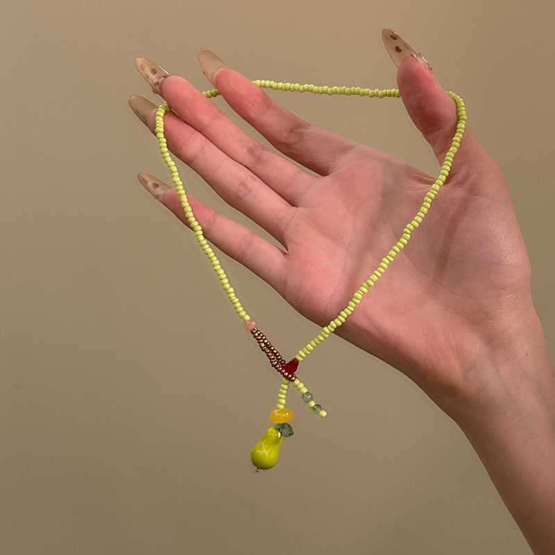 Natural Agate Green Pear Necklace