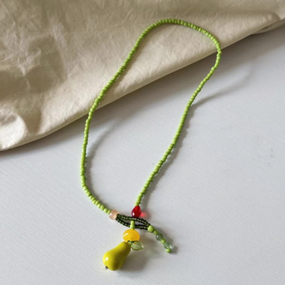 Natural Agate Green Pear Necklace