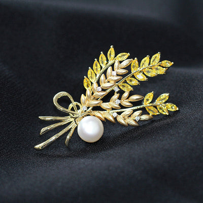 Wheat ear natural freshwater pearl brooch