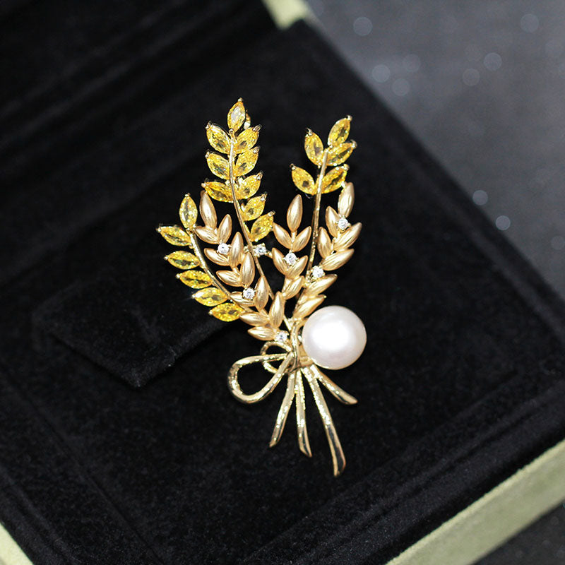 Wheat ear natural freshwater pearl brooch