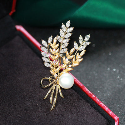Wheat ear natural freshwater pearl brooch