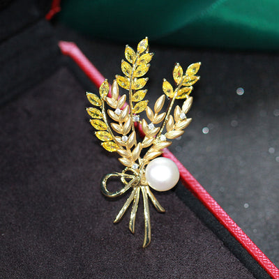 Wheat ear natural freshwater pearl brooch