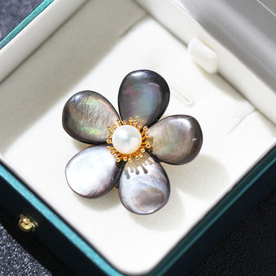 Natural black shell flower brooch