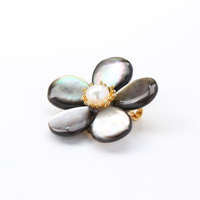Natural black shell flower brooch