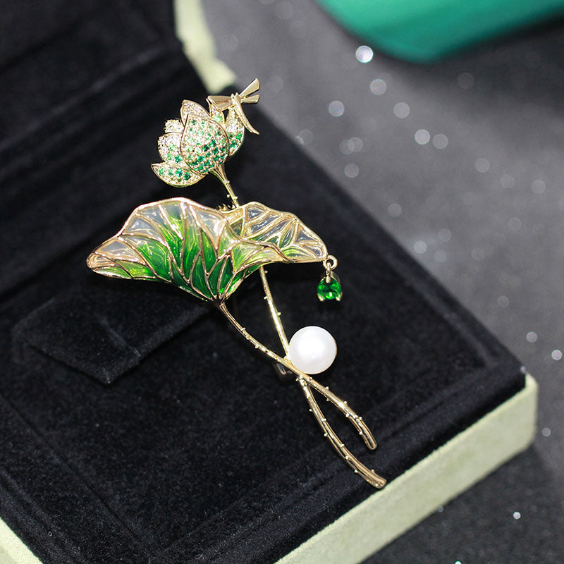 Lotus leaf and lotus brooch