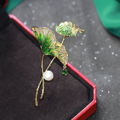 Lotus leaf and lotus brooch