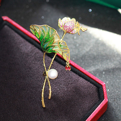 Lotus leaf and lotus brooch