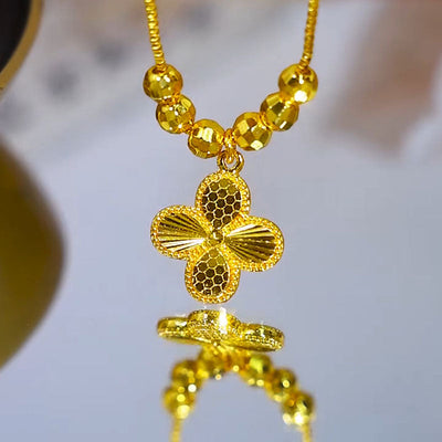 Four-leaf flower gold bead necklace