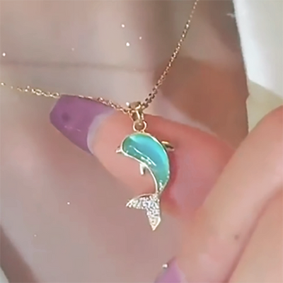 Dolphin Cat's Eye Crystal Pendant Necklace