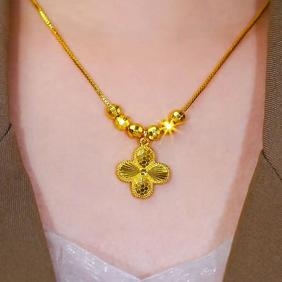Four-leaf flower gold bead necklace