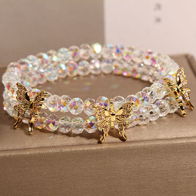 Butterfly double layer natural crystal bracelet