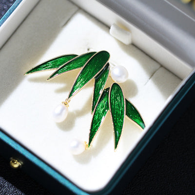 Bamboo Leaf Pearl Brooch