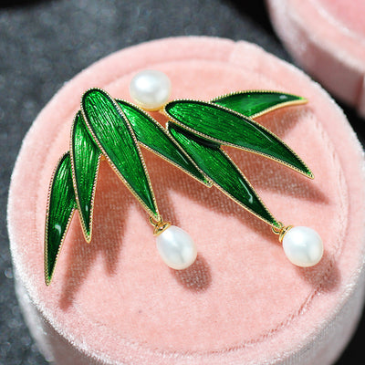 Bamboo Leaf Pearl Brooch