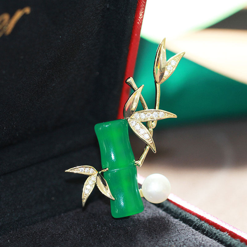 Pearl Bamboo Natural Agate Brooch