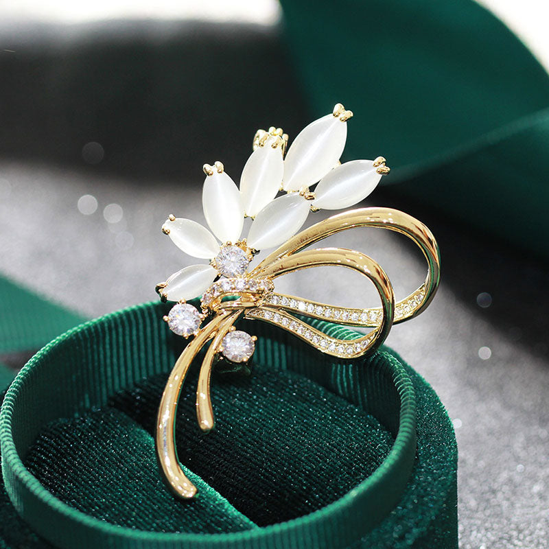Natural cat's eye bouquet brooch