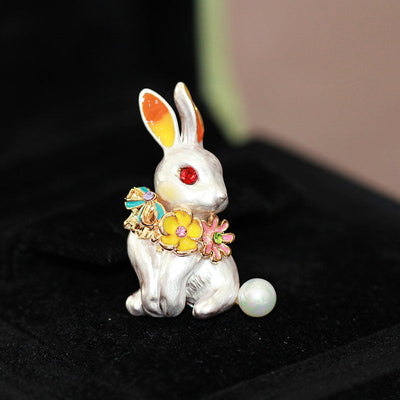 Cute cartoon white rabbit brooch