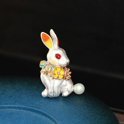 Cute cartoon white rabbit brooch