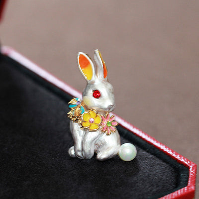 Cute cartoon white rabbit brooch