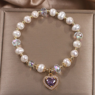 Amethyst heart natural freshwater pearl bracelet