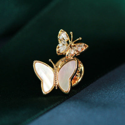 Double Butterflies Natural Fritillary Brooch