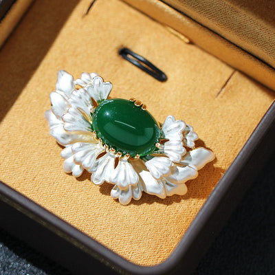 Peony Natural Emerald Jade Stone Brooch