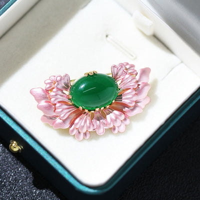 Peony Natural Emerald Jade Stone Brooch