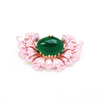 Peony Natural Emerald Jade Stone Brooch