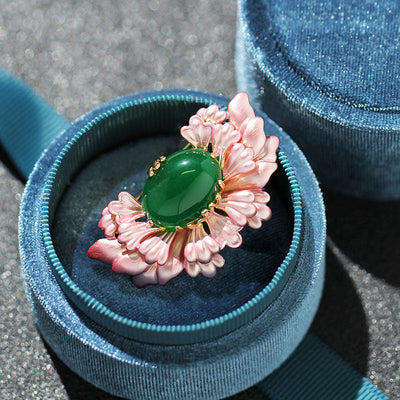 Peony Natural Emerald Jade Stone Brooch