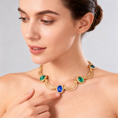 18K Gold Blue & Green Agate Necklace