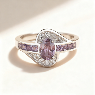 Amethyst Pavé Diamond Geometric Ring