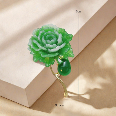 Elegant green peony brooch