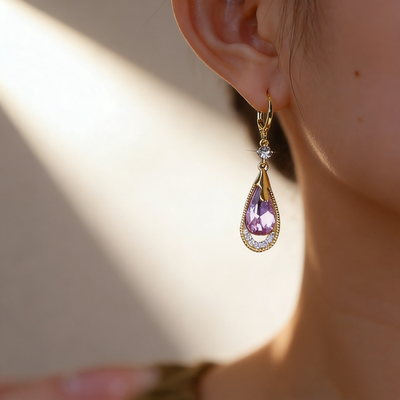 Teardrop Amethyst Tassel Earrings