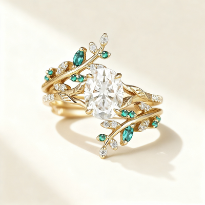 Natural Crystal Pavé Leaf Ring
