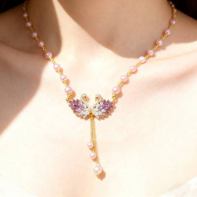 Amethyst Swan Pearl Necklace