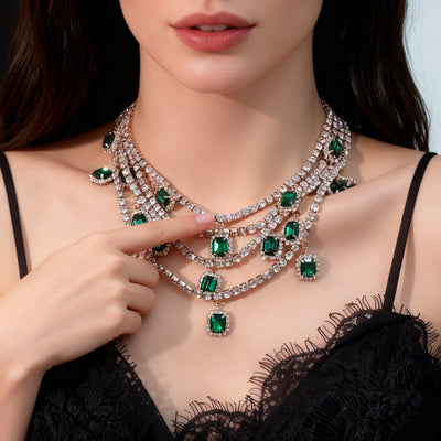 Multi-Layer Emerald Green Crystal Necklace