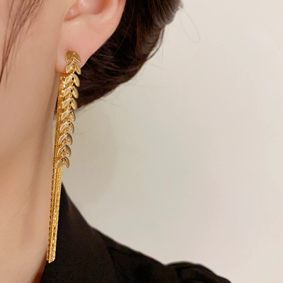 Wheat ear long tassel earrings