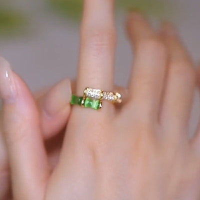 Green Bamboo Natural Emerald Jade Stone Ring