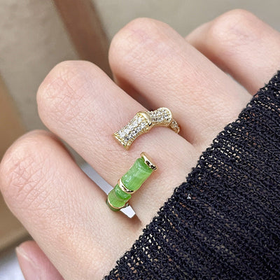 Green Bamboo Natural Emerald Jade Stone Ring