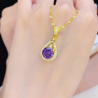 Purple water drop natural crystal necklace