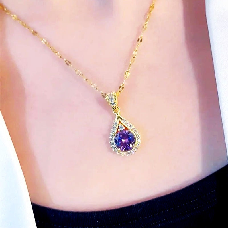 Purple water drop natural crystal necklace