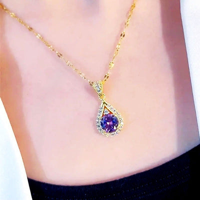 Purple water drop natural crystal necklace