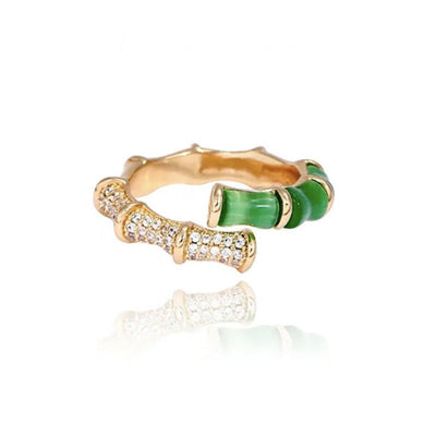 Green Bamboo Natural Emerald Jade Stone Ring