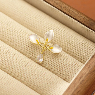 Calla lily water drop natural crystal brooch