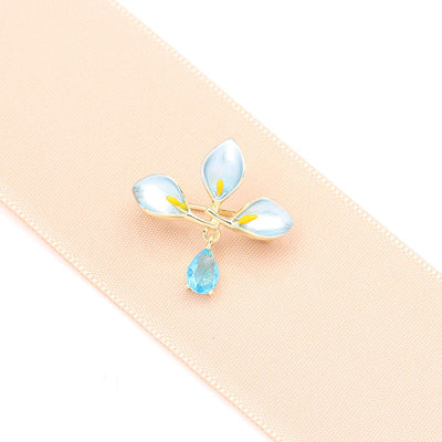 Calla lily water drop natural crystal brooch