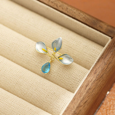 Calla lily water drop natural crystal brooch