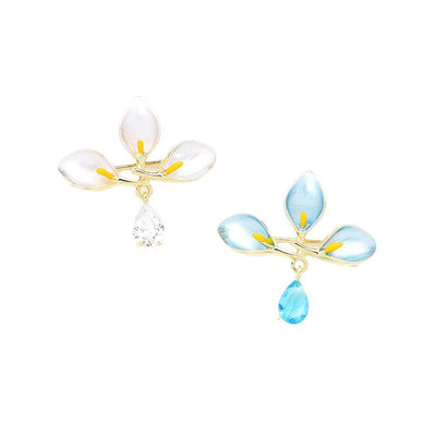 Calla lily water drop natural crystal brooch