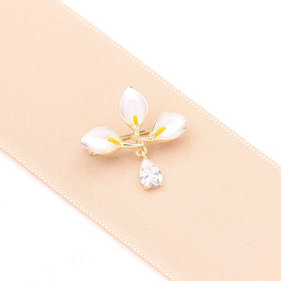 Calla lily water drop natural crystal brooch