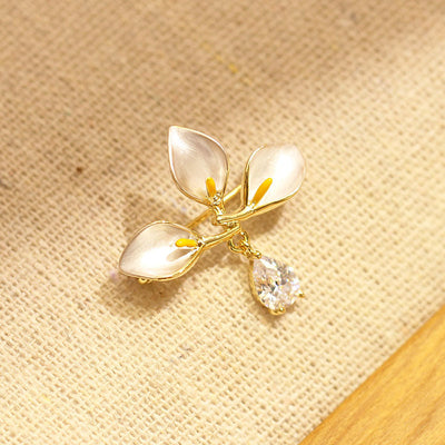 Calla lily water drop natural crystal brooch
